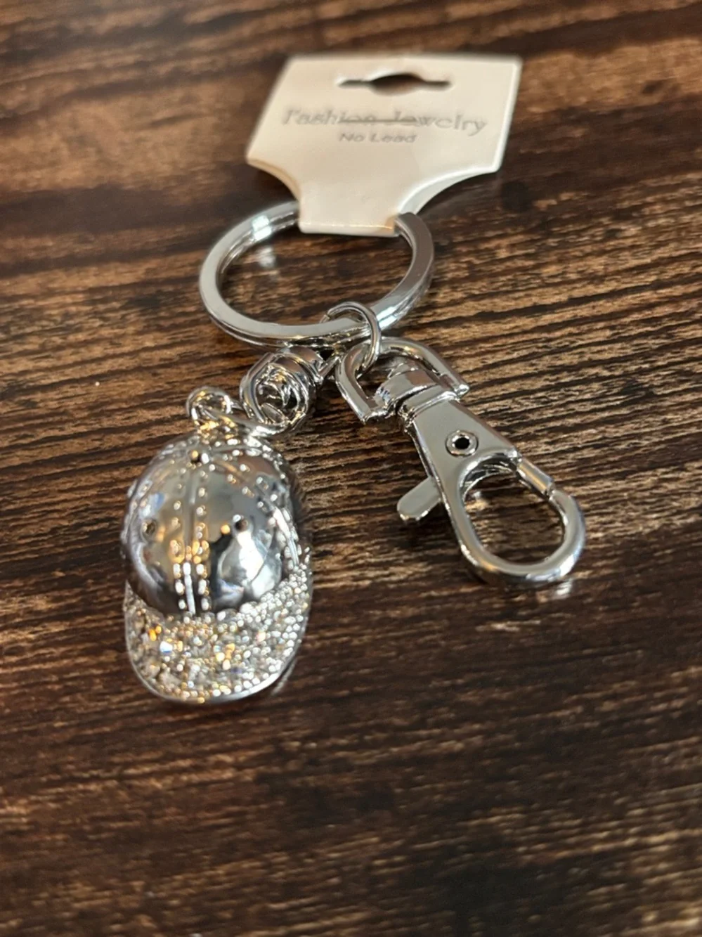 Silver Bling Rhinestone Ball‎ Cap Bag Charm Key Chain